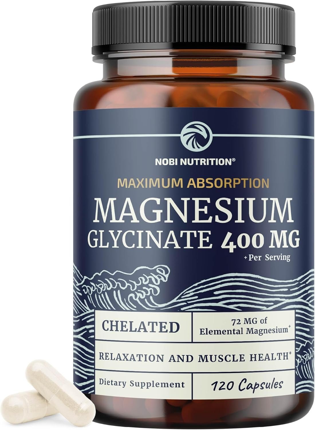 Magnesium Glycinate 400mg | High Absorption Formula for Sleep, Calm, Muscle Relaxation, Heart, Bone & Nerve Support for Women & Men | Chelated Magnesium Glycinate Supplement | 120 Ct (2 Month Supply)