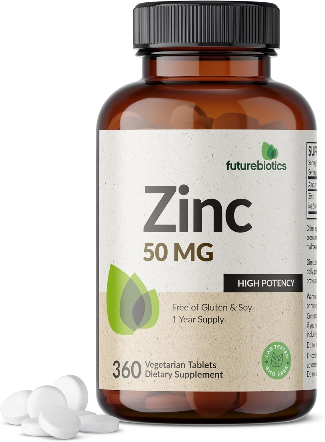 Futurebiotics Zinc 50 MG High Potency, 1 Year Supply – Non-GMO 360 Vegetarian Tablets