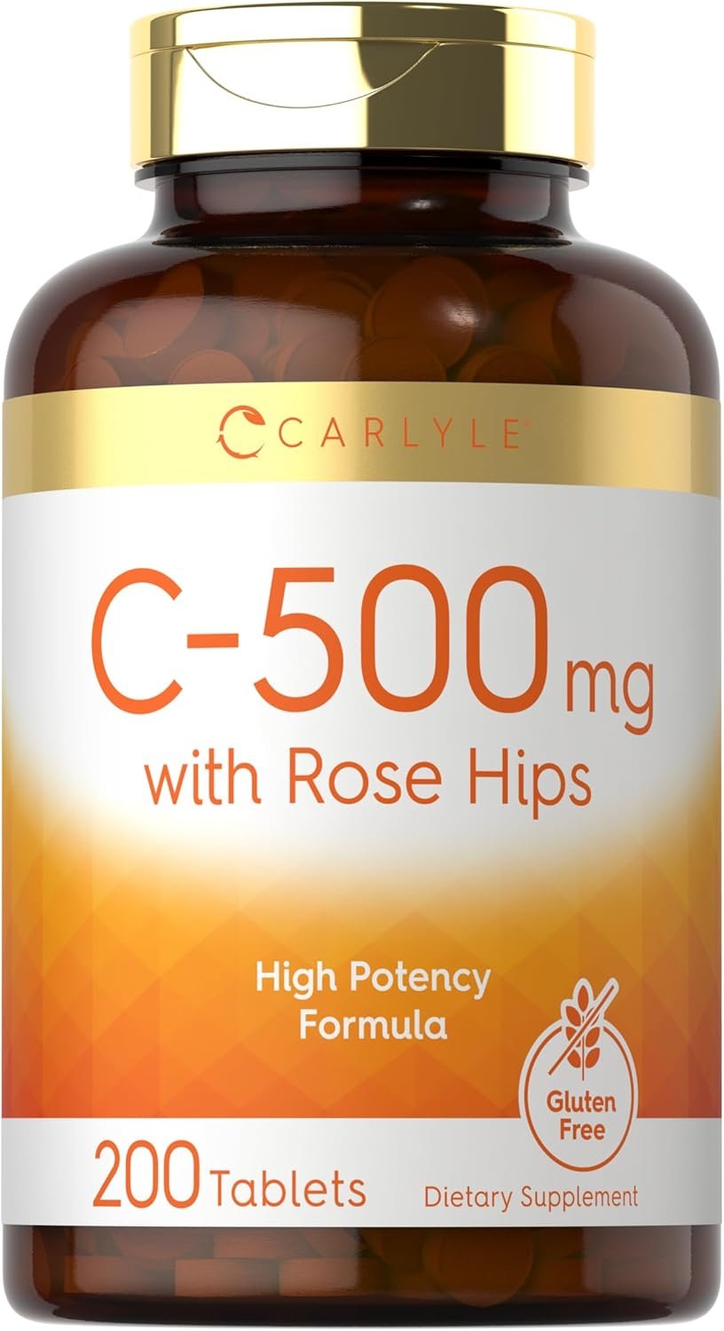 Carlyle Vitamin C 500mg | with Rose HIPS | 200 Tablets | High Potency Formula | Vegetarian, Non-GMO, Gluten Free Supplement