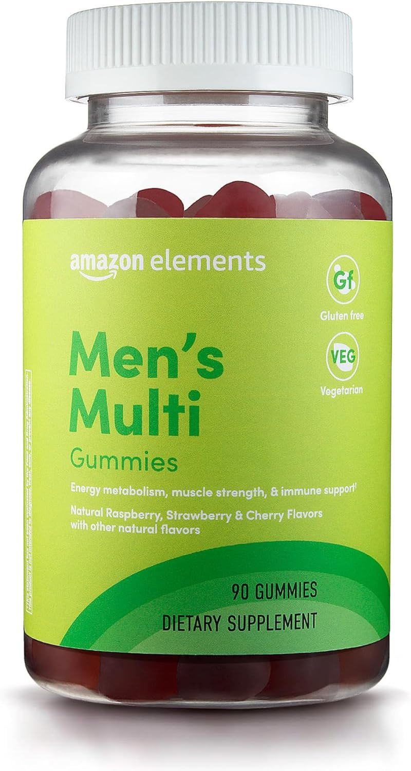 Amazon Elements – Men’s Organic Multivitamin, 90 Gummies (3 Gummies per Serving), Vegetarian, Gluten free, Certified Organic (Previously Revly)