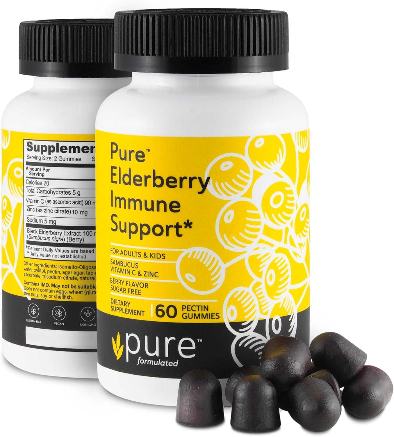 Sambucus Elderberry Gummies with Zinc & Vitamin C – Sugar Free Elderberry Immune Support Gummies & Vitamins for Adults & Kids – Vegan & Non-GMO – 60 Count