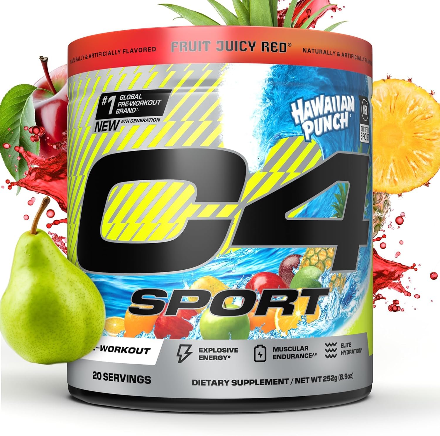 Cellucor C4 Sport Pre Workout Powder – NSF Certified for Sport – Elite Hydration – 200mg Caffeine + Creatine + Beta-Alanine – Electrolytes and Energy Supplement – Hawaiian Punch, 20 Servings