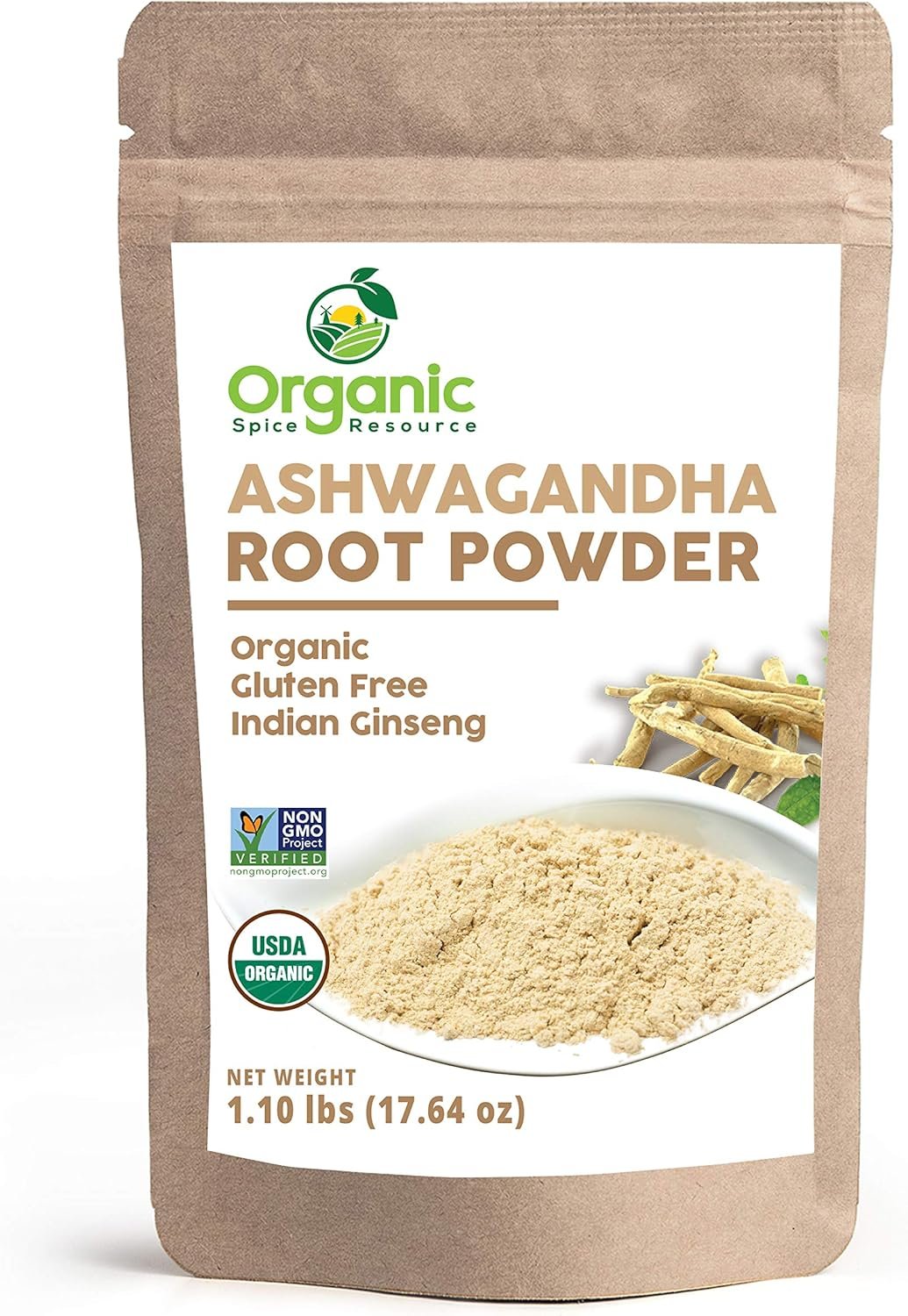 Organic Ashwagandha Root Powder – 1.10 lbs (17.64 oz) | Resealable Kraft Bag,Non-GMO, Indian Ginseng, Withania Somnifera -100% Raw from India, by SHOPOSR