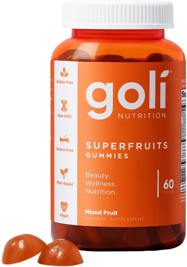 Goli Nutritional Supplement, SuperFruits Beauty Gummy Vitamin – 60 Count – Collagen-Promoting Ingredients – Mixed Fruit, Vegan, Plant-Based, Non-GMO, Gluten-Free & Gelatin Free
