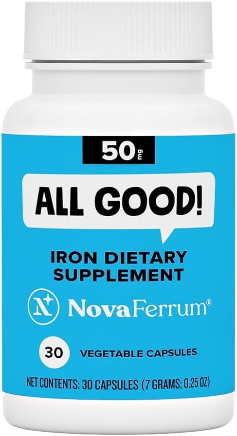 NovaFerrum All Good | Iron Capsule Supplements for Adults | Anemia | 50mg of Iron | 30 Servings | Sugar Free | Vegan | Gluten Free