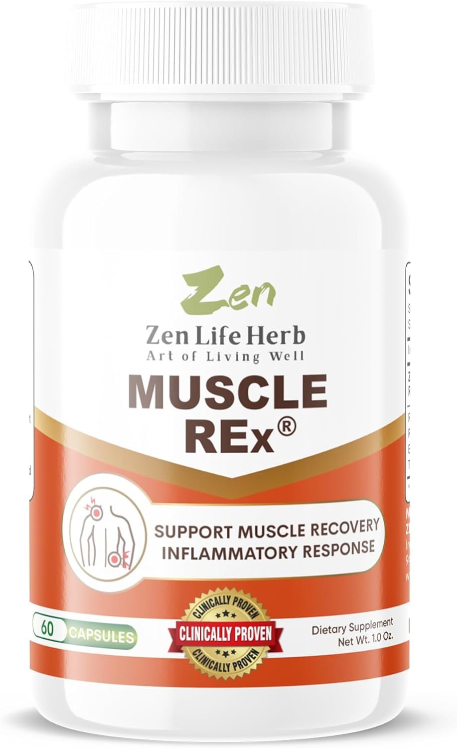 ZEN LIFE HERB Muscle REx – Joint, Muscle & Nerve Support – Relax Aches & Chronic Discomfort Plant-Based Supplement (60 Capsules)
