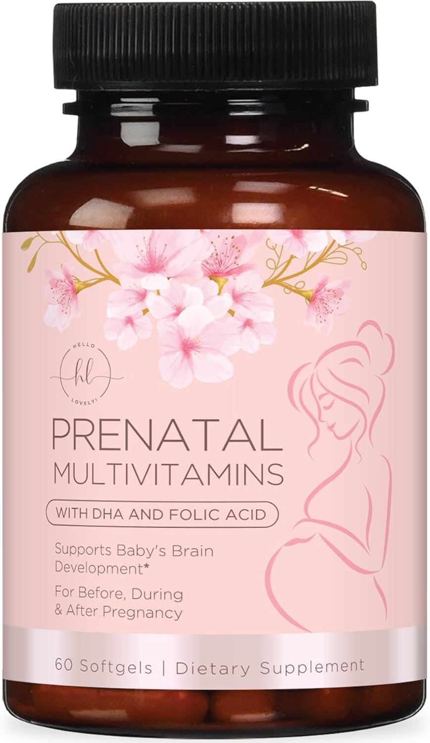 Prenatal Vitamins for Women with Folic Acid & DHA, Brain Development Support with Folate & Omega 3’s, Multivitamin with Vitamin A, C, D, B6, B12 & Iron, Pregnancy Supplement – 60 Softgels