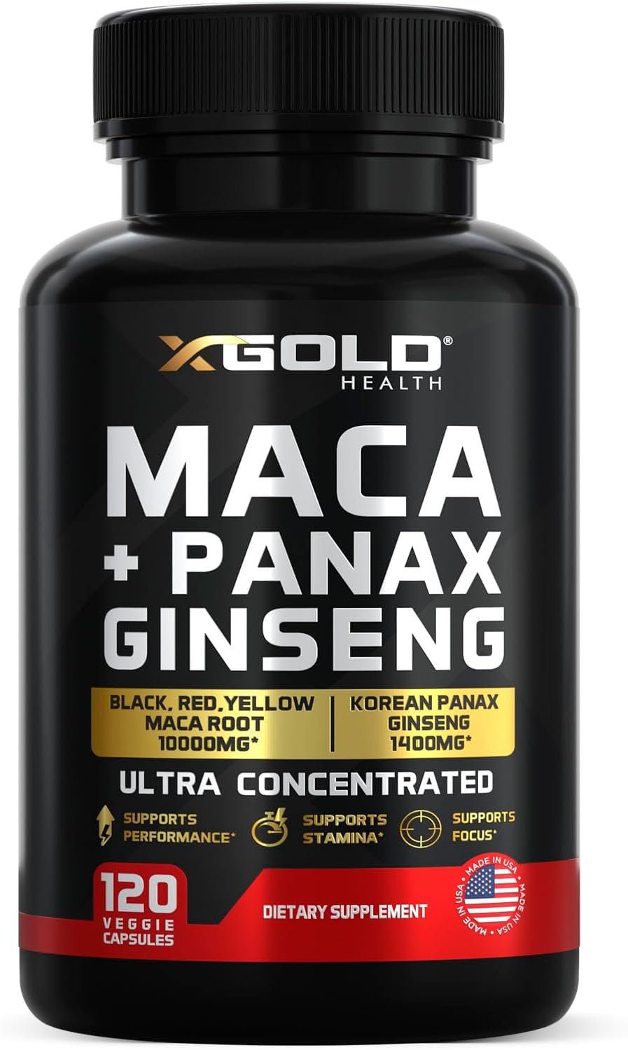 Maca Root Capsules 10,000mg + Korean Panax Ginseng 1,400mg – 20x Concentrated Extract Black + Red + Yellow Maca Root, 10x Concentrated Extract Panax Ginseng Capsules – Ultra Potent & Highly Purified