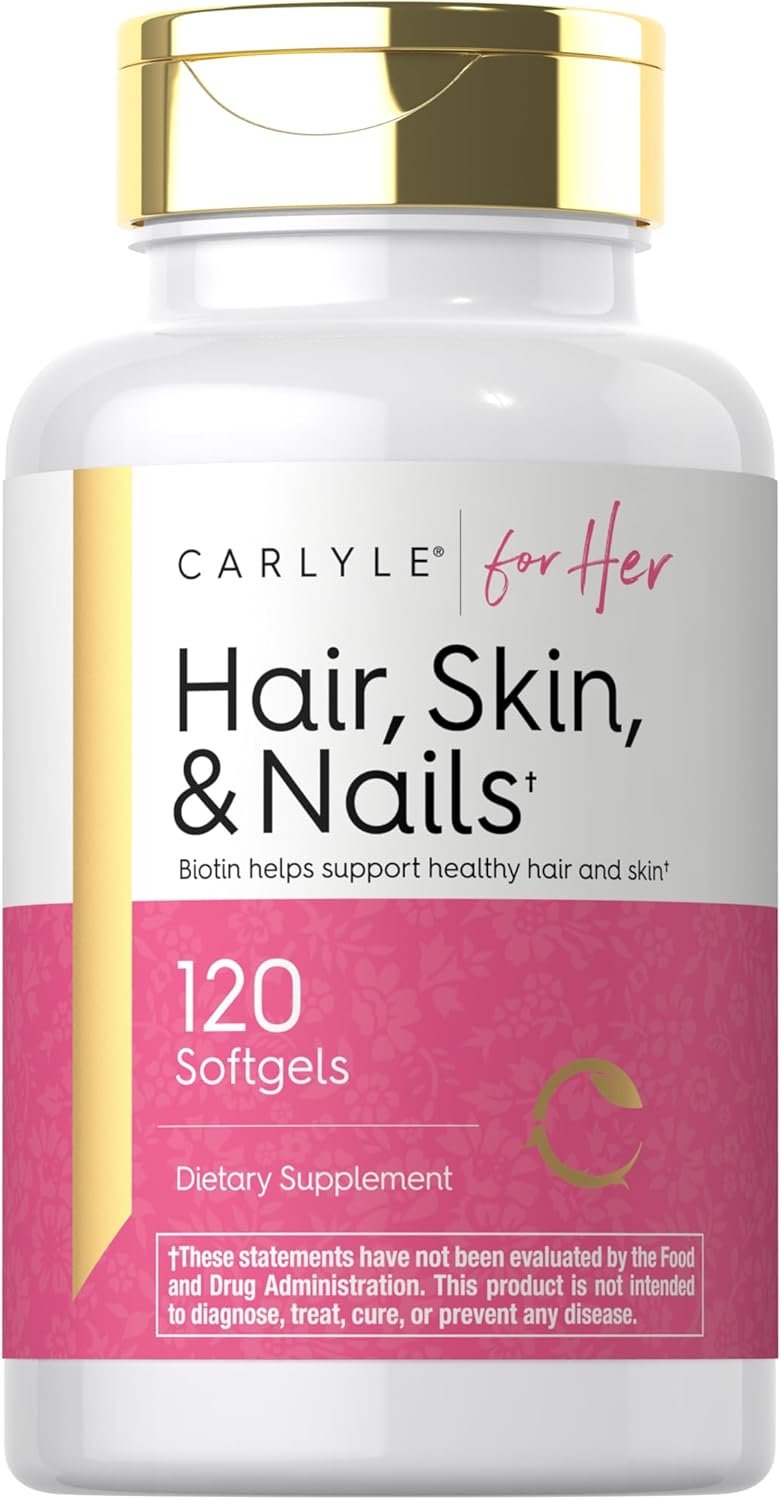 Carlyle Hair Skin and Nails Vitamin | 120 Softgels | Beauty Formula Supplement | with Biotin and Collagen | Non-GMO, Gluten Free