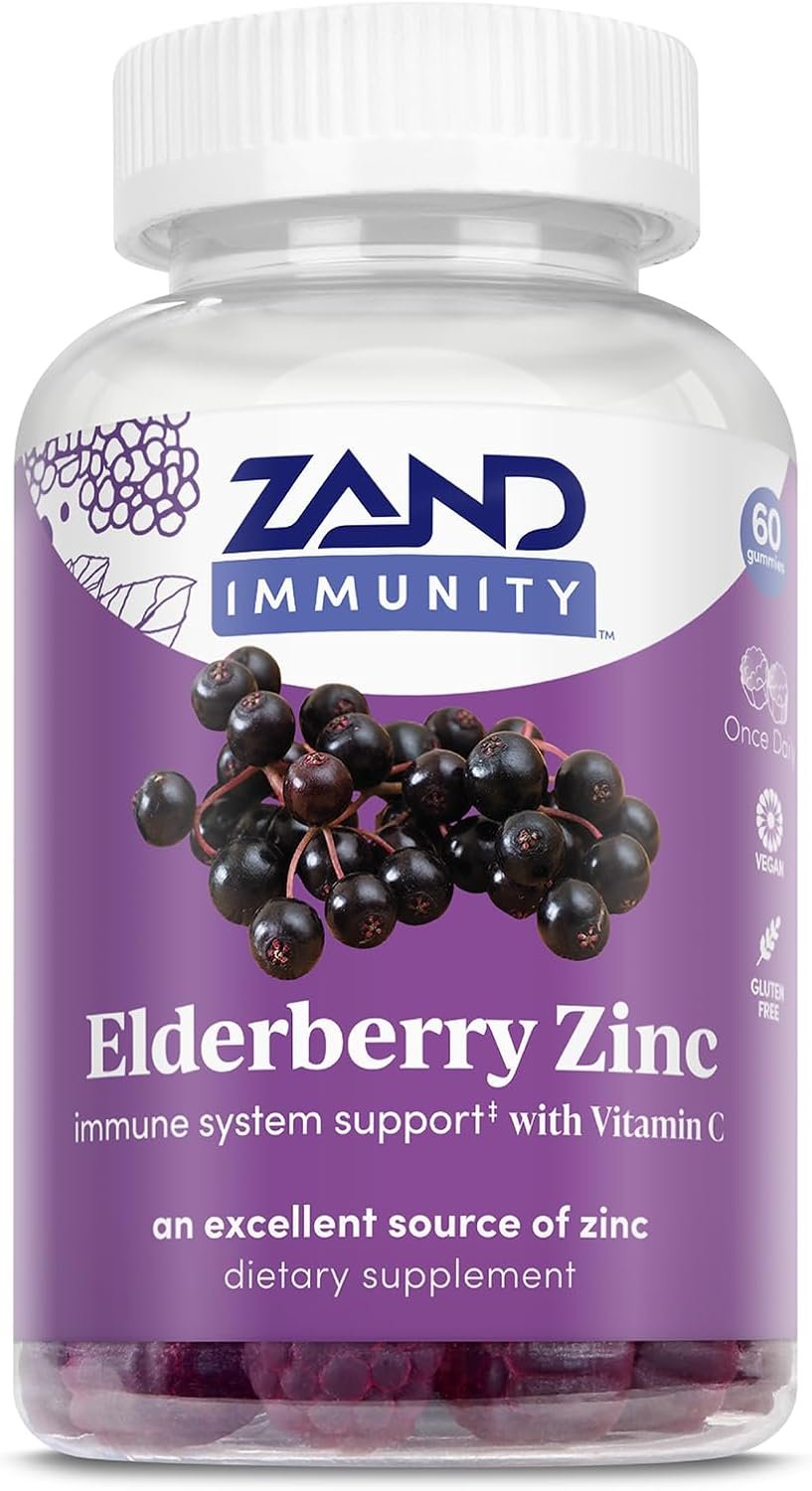 ZAND IMMUNITY Elderberry Zinc Gummies with Vitamin C – Immune Support Supplement – Elderberry Gummies with DV of Zinc and Vitamin C – Mixed Berry Flavor, Vegan, Gluten Free, 60-Day Guarantee, 30 Serv.