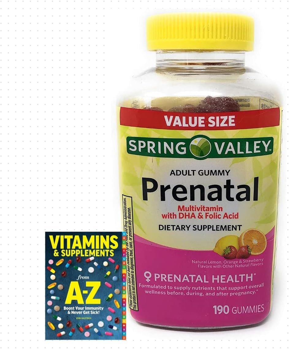 Spring Valley Adult Prenatal Health Multivitamin DHA & Folic Acid, Fruit, 190 Gummies+Better Guide Vitamins Supplements Book