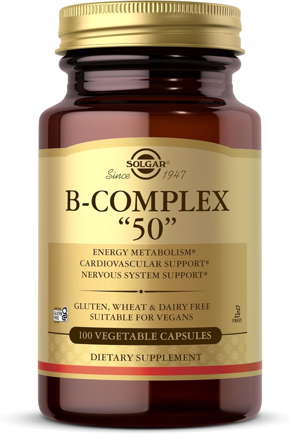 Solgar B-Complex “50”, 100 Vegetable Capsules – Energy Metabolism, Cardiovascular Support, Nervous System Support – Non-GMO, Vegan, Gluten Free, Dairy Free, Kosher – 100 Servings