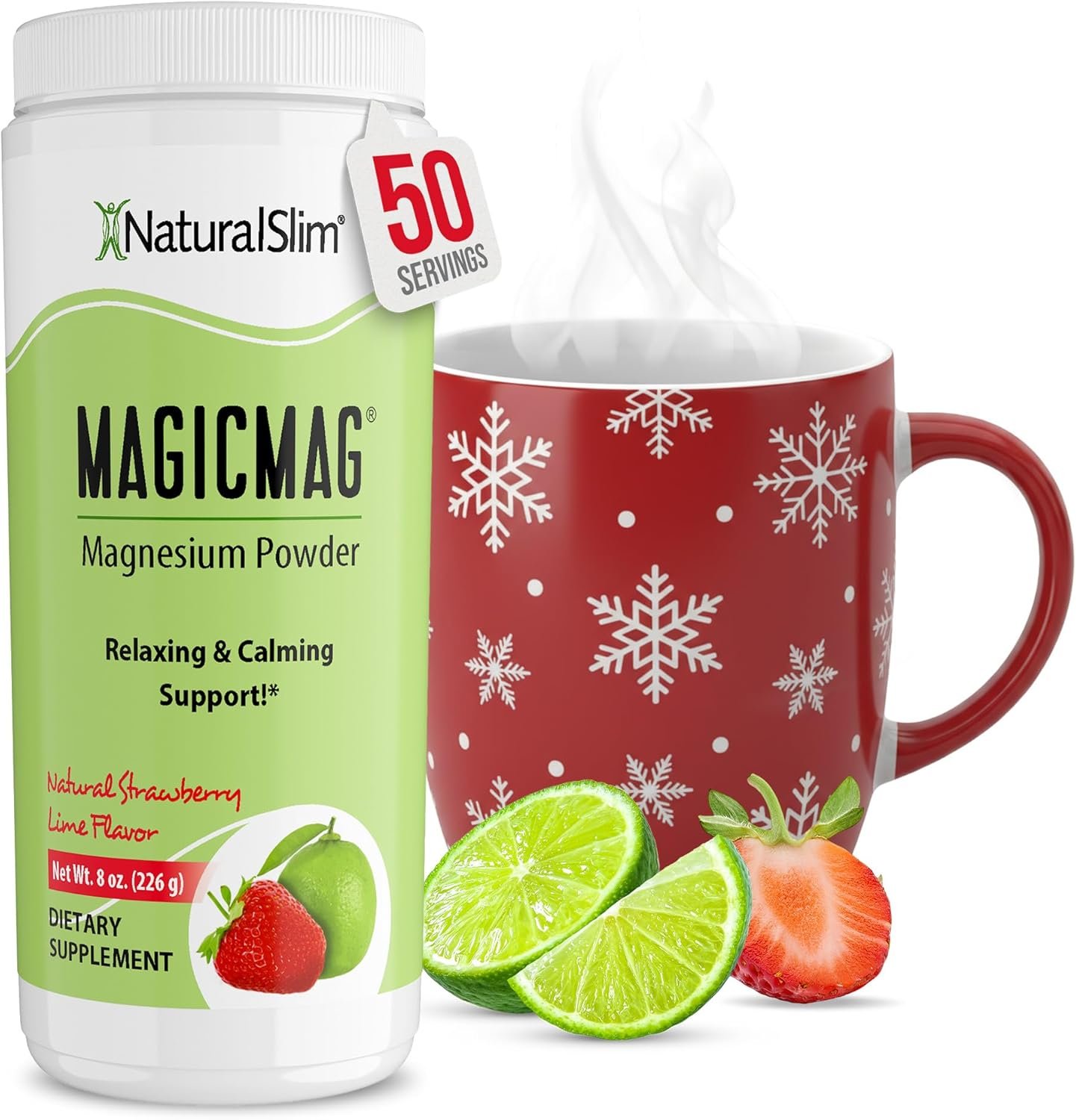 NaturalSlim MagicMag Magnesium Citrate Powder Drink for Relaxation, Stress, Constipation, Better Rest & Digestive Health, Magnesium Supplement for Women and Men, Strawberry & Lime Flavored 8oz