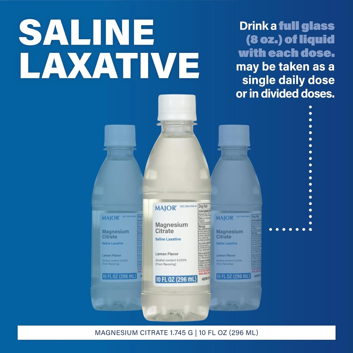 Major Magnesium Citrate Saline Laxative – Helps Relieve Occasional Constipation (Irregularity) – Lemon Flavor – 10 Fl. Oz. (1 Pack)