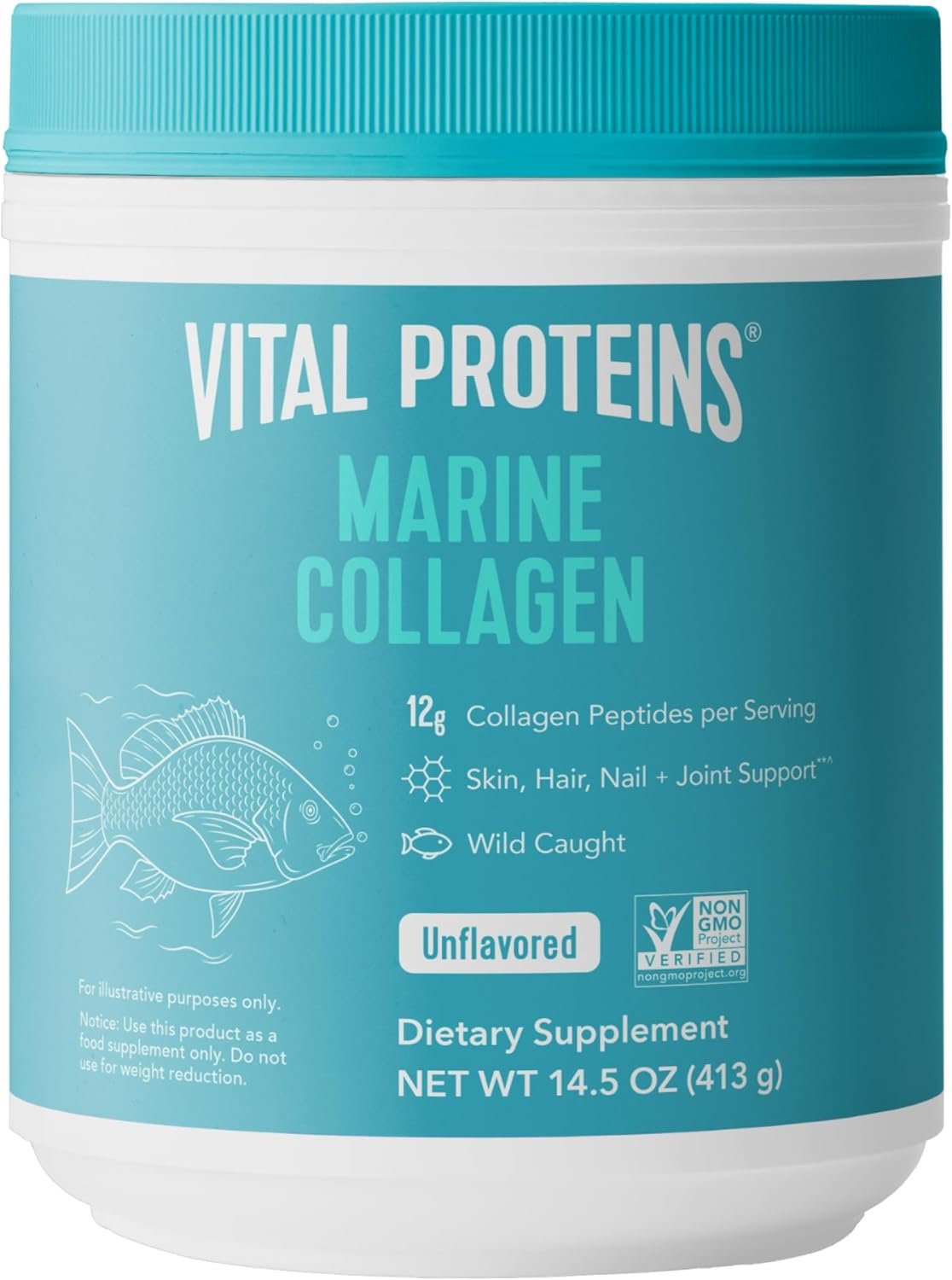 Vital Proteins Marine Collagen Peptides Powder Supplement for Skin Hair Nail Joint – Hydrolyzed Collagen – 12g per Serving – 14.5oz Canister