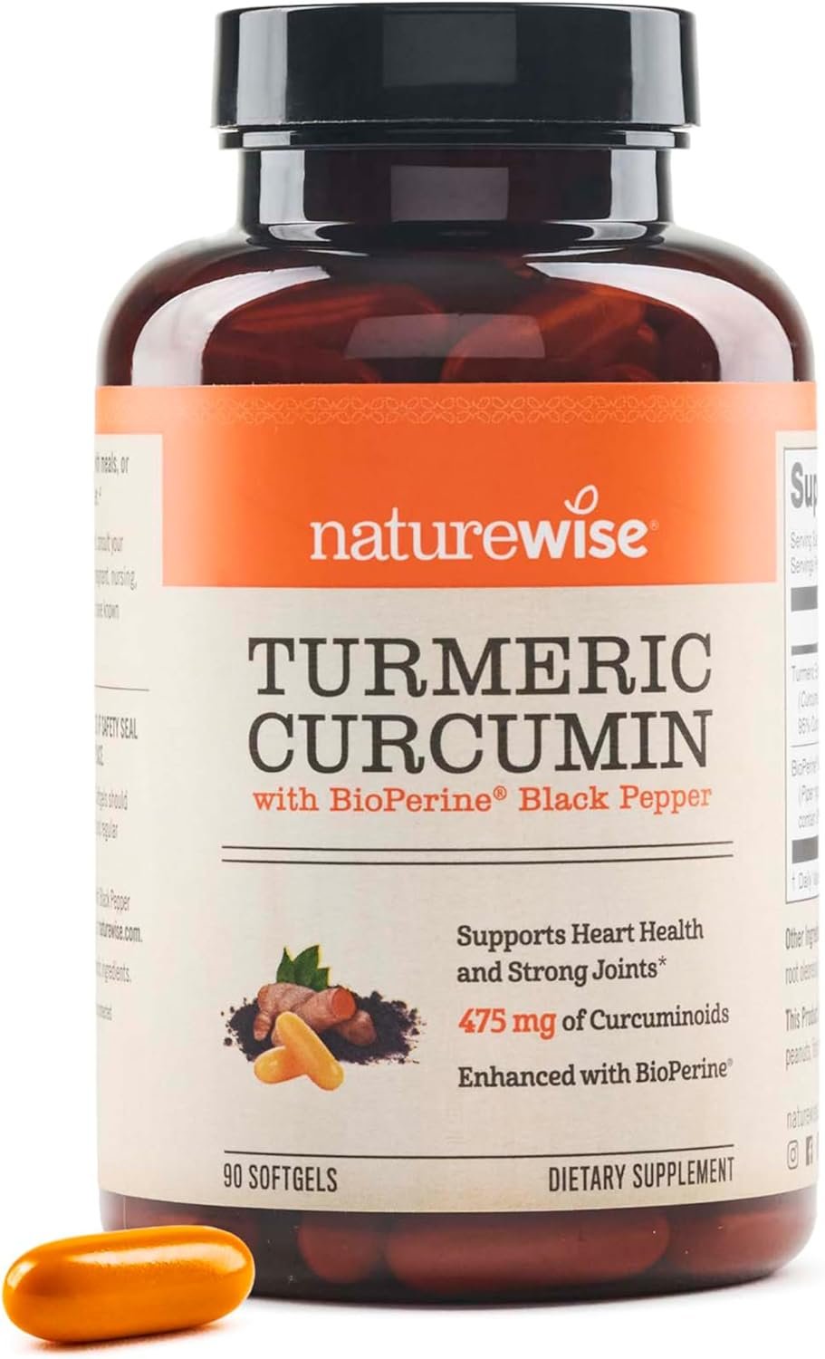 NatureWise Turmeric Curcumin 500mg with Black Pepper Softgels – Extra Strength, Enhanced Absorption – 95% Curcuminoids & BioPerine for Immune Support – Gluten-Free, Non-GMO – 90 Count[3-Month Supply]