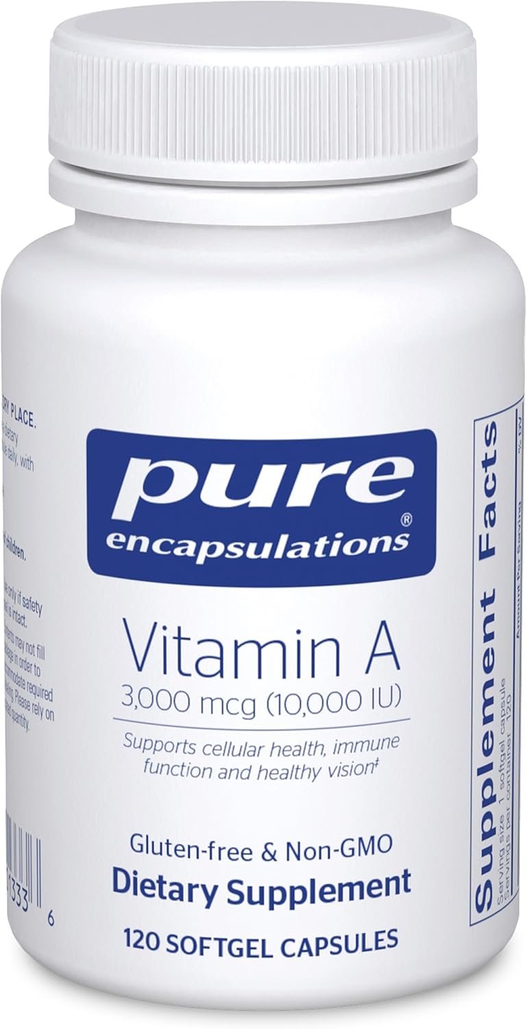Pure Encapsulations Vitamin A – 3,000 mcg – from Cod Liver Oil – Immune & Vision Support* – Vitamin A Palmitate Supplement – Non-GMO – 120 Softgel Capsules