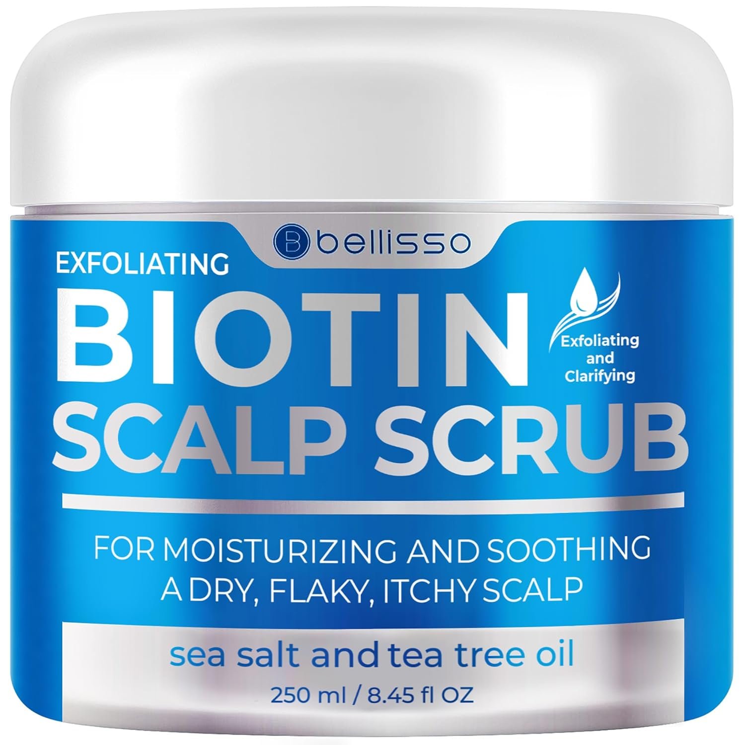 Biotin Scalp Scrub – Exfoliator Treatment for Dry Hair and Itchy, Flaky Scalps – Intense Moisturizer and Detox Cleanser for Build Up Relief – Anti Dandruff Mask with Tea Tree Oil for Women and Men
