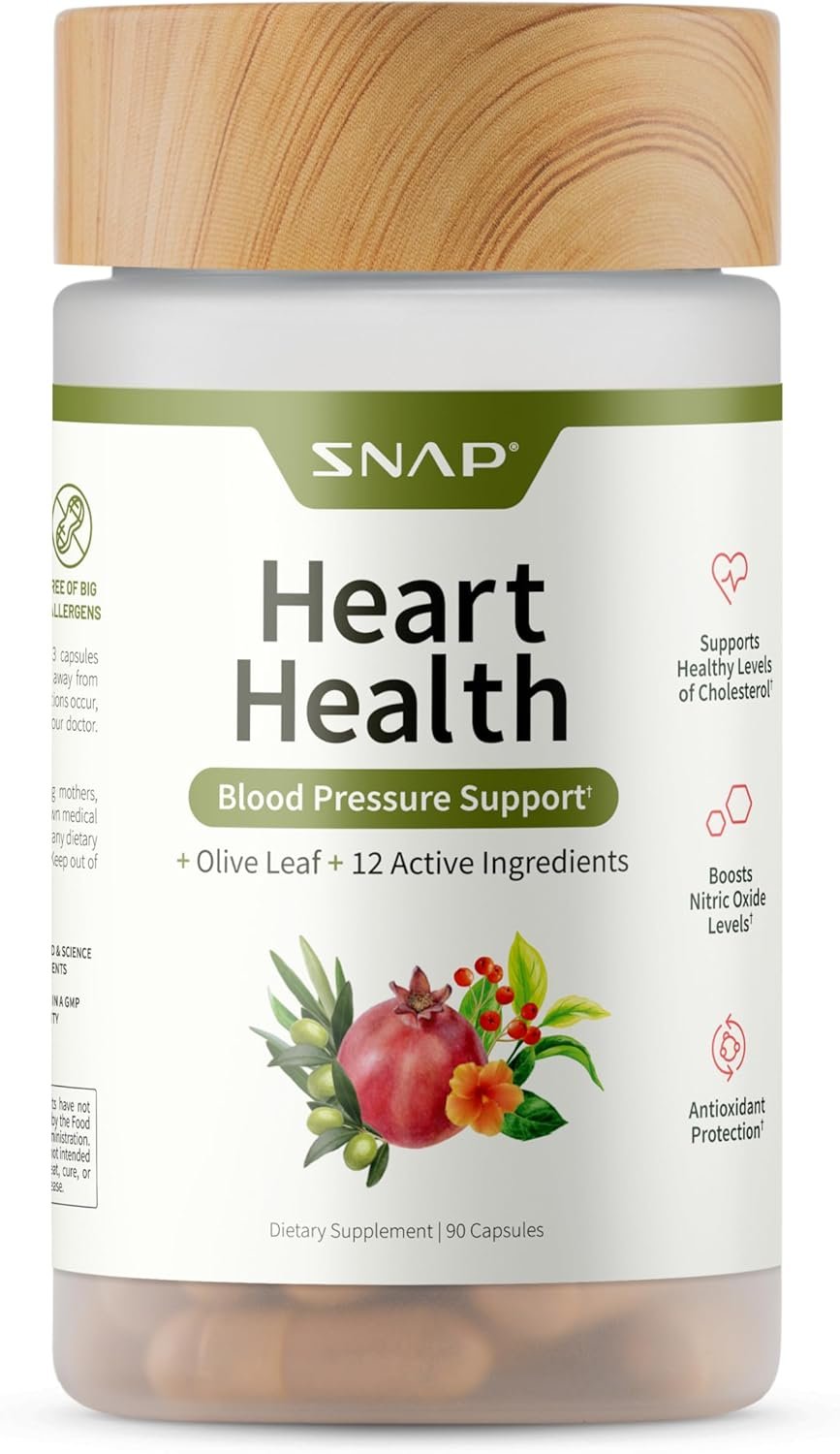 Snap Supplements Heart Health Support Supplement – Botanical Support for Heart Health, Healthy Circulation, and Nitric Oxide Levels, 90 Capsules (30 Servings, 1 Month Supply)
