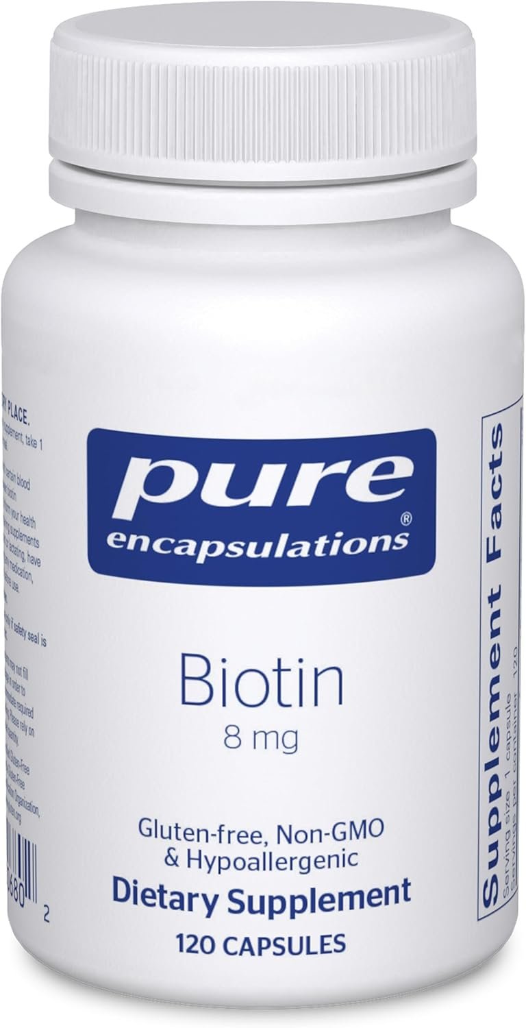 Pure Encapsulations Biotin 8 mg – B Vitamin Supplement to Aid Stress Relief, Hair, Skin & Nail Strengthening, Metabolism, Carbohydrate Support & Nervous System* – with Premium Biotin – 120 Capsules