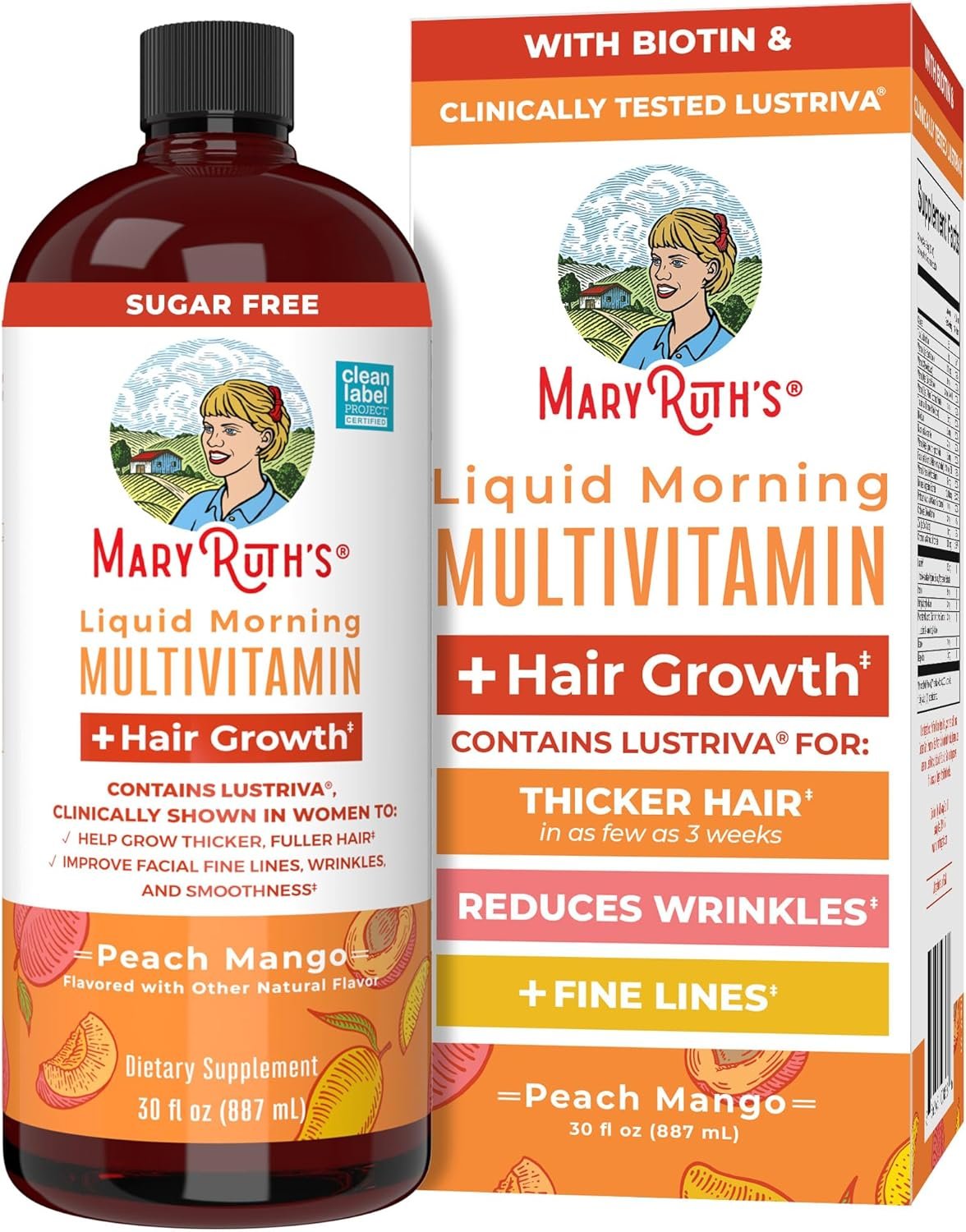 MaryRuth’s Liquid Multivitamin+Hair Growth | Clinically Tested for Thicker Hair & Facial Wrinkles in Women | Biotin 10000mcg | Lustriva Hair Growth Supplement | Skin Care | Age 18+ | 30 Fl Oz