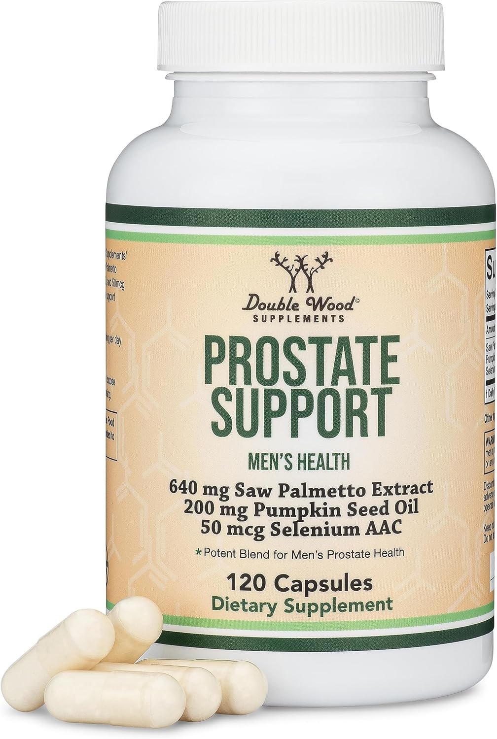 Prostate Support Supplement for Men’s Health (120 Capsules) One Serving per Day for 30 Days Supports Prostate Function and Urinary Control (Saw Palmetto, Pumpkin Seed Oil, Selenium) by Double Wood