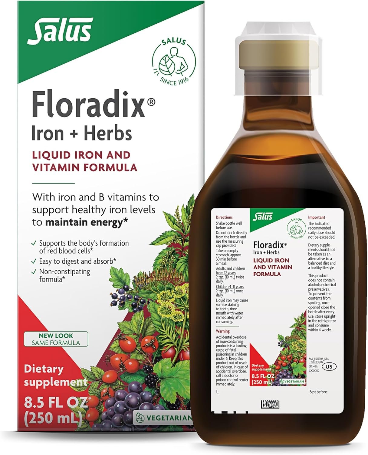 Floradix Iron & Herbs – Liquid Herbal Supplement for Energy Support – Iron Supplement with Vitamin C & Vitamin B Complex – for Men & Women – 8.5 fl oz