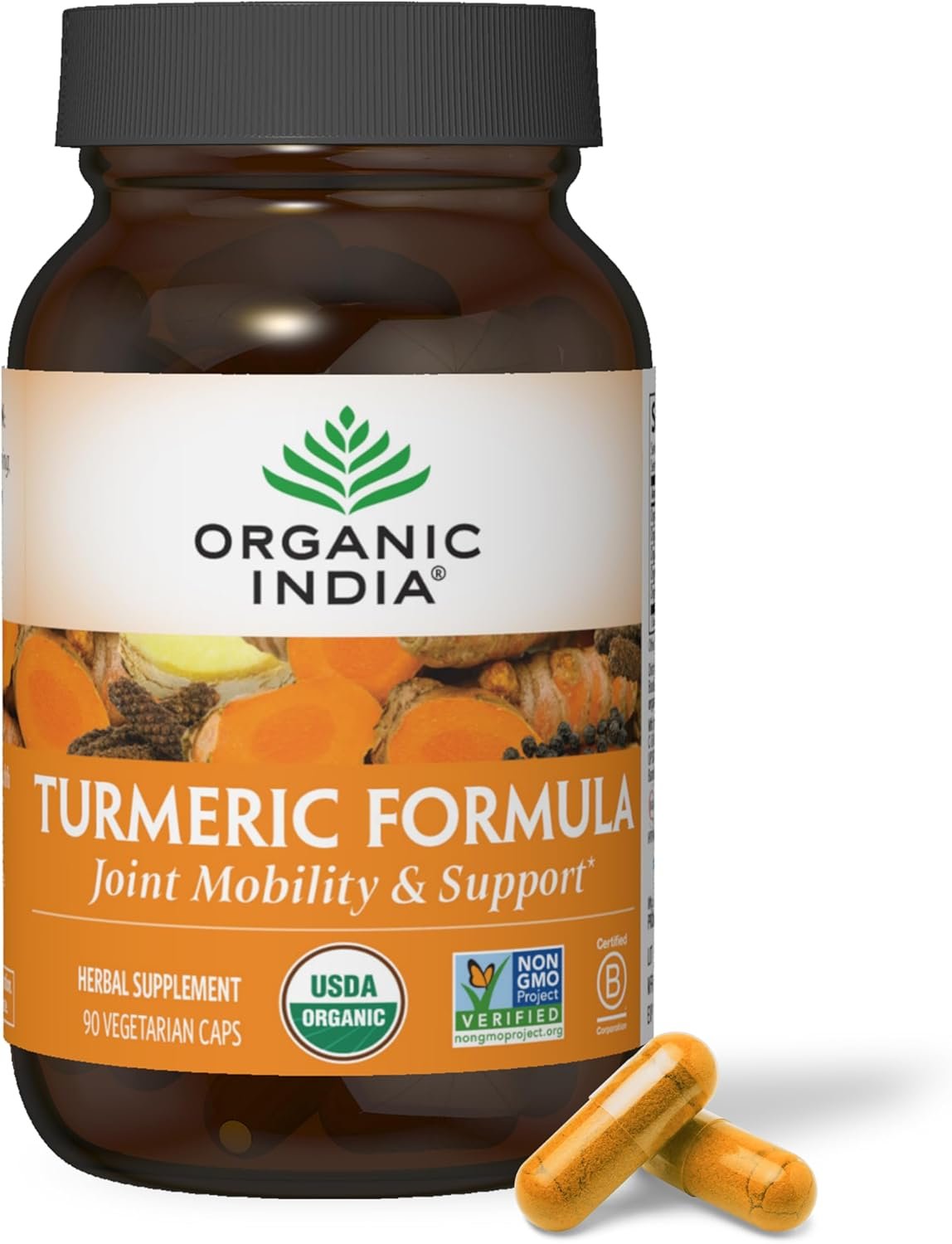 ORGANIC INDIA Turmeric Curcumin Herbal Supplement – Joint Mobility & Immune System Support, Healthy Inflammatory Response, Whole Root Supplement, Organic Trikatu, USDA Certified Organic – 90 Capsules