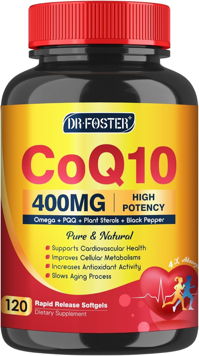 CoQ10 400mg SoftGels COQ10 – CQ10 Coenzyme Q10 Supplement, Plus PQQ, Omega 3, and Vitamin E, for Heart and Cellular Energy, 120 Servings