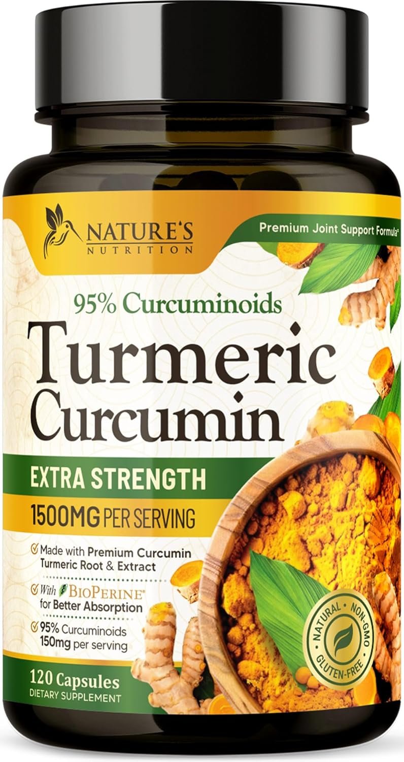 Turmeric Curcumin Supplement 1500mg – Organic Tumeric & BioPerine Black Pepper for Best Absorption with 95% Curcuminoids, Nature’s Joint & Immune Support, Non-GMO, Bottled in USA – 120 Capsules