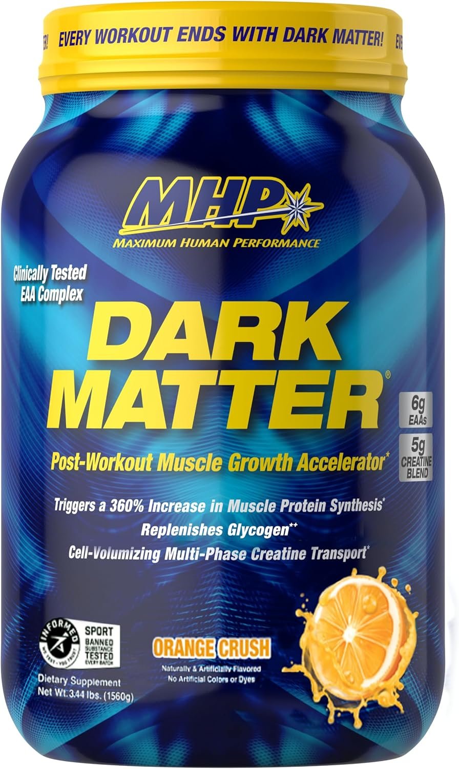 MHP Dark Matter Post Workout, Recovery Accelerator, w/Multi Phase Creatine, Waxy Maize Carbohydrate, 6g EAAs, Orange Crush, 20 Servings, 55 Oz